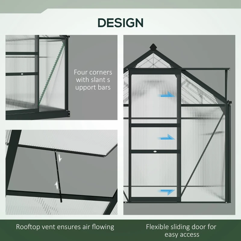Outsunny 6.2' x 10.3' x 6.6' Outdoor Greenhouse with Walk-in Vent Door for Backyard Garden Gray