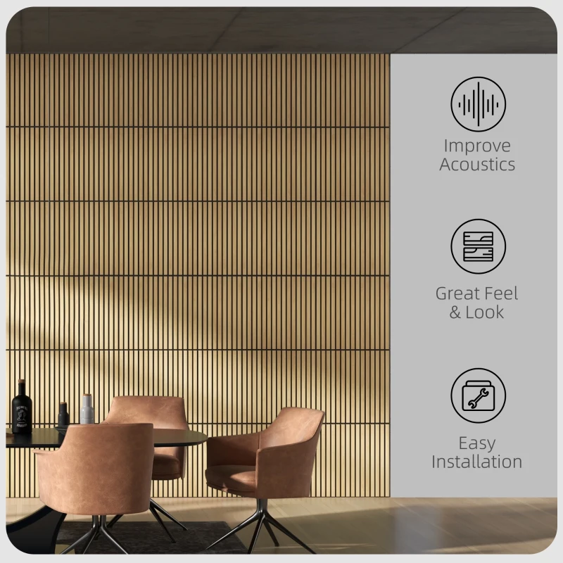 HOMCOM 24"x24" Wood Panels for Wall, 4 Pack Acoustic Panels, Sound Absorbing Slat Wall For Interior Wall Decor, Home, Oak