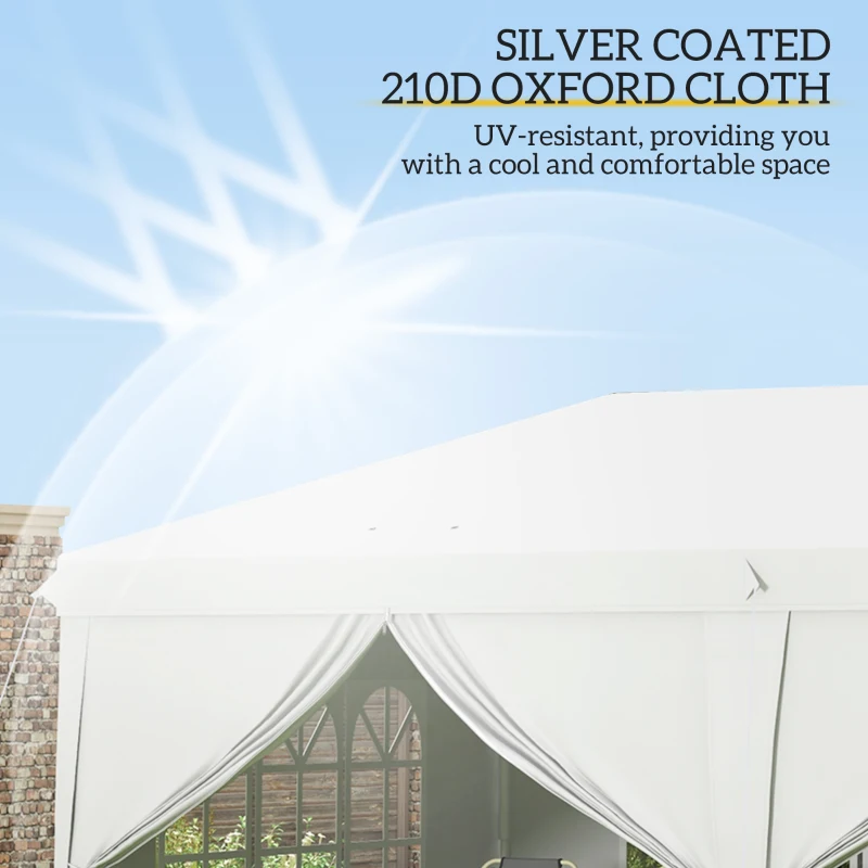 Outsunny 10' x 20' Pop Up Canopy with 6 Walls, Outdoor Easy Up Canopy Party Tent with Steel Frame, Drainage Holes, Instant Garden Shade Shelter with Carrying Bag, White
