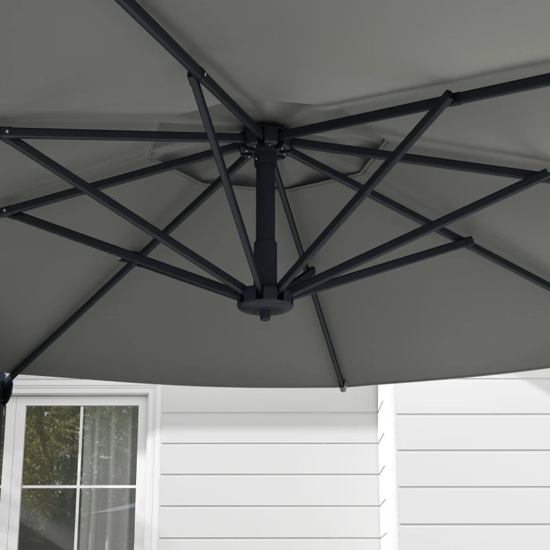 Outsunny 10 FT Cantilever Umbrella, Aluminum Hanging Offset Umbrella with 360°Rotation, Crank, Tilt, Cross Base, Grey