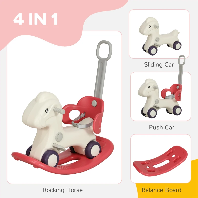 Qaba 4 in 1 Kids Rocking Horse w/ Detachable Balance Board & Push Handel, Red