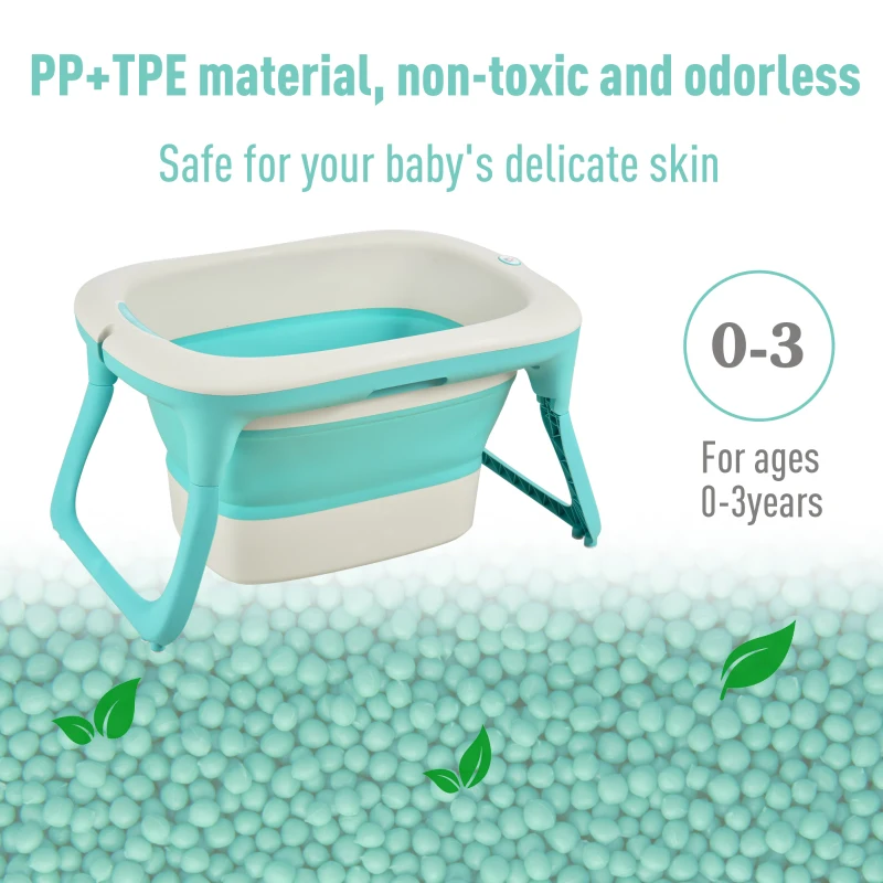 Qaba 4-IN-1 Folding Baby Bathtub 4pcs Esthetic Basin with Sucker Seat Non-Slip Support Safer Portable, Green