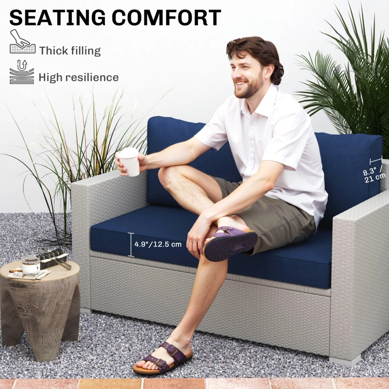Outsunny 2 Seater Outdoor Seat Cushions with Backrest, Loveseat Double Sofa Outdoor Furniture Cushions, Fade-Resistant Replacement Patio Cushions for Indoor and Outdoor, Navy Blue