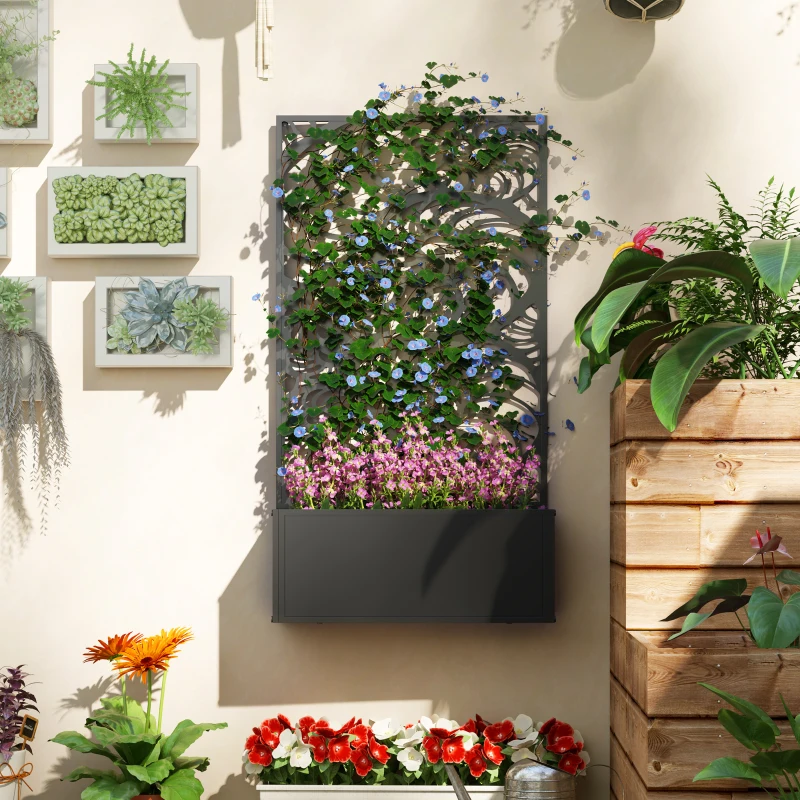 Outsunny Metal Garden Bed with Trellis for Climbing Plants, Freestanding or Wall Mounted Flower Bed for Garden, Patio, Balcony