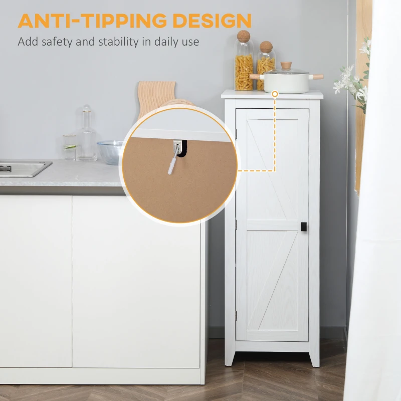 HOMCOM 48" Farmhouse Kitchen Pantry Storage Cabinet with Barn Door, Kitchen Pantry Cabinet with Adjustable Shelves, White