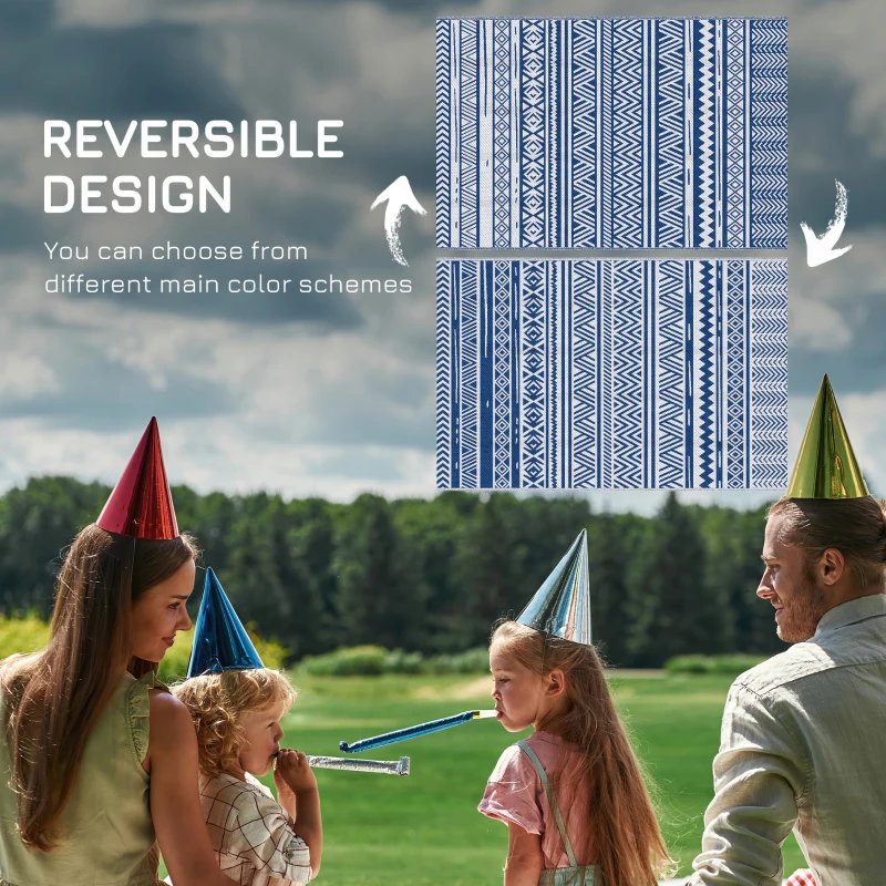 Outsunny Reversible Outdoor Rug, Patio Floor Mat, 6' x 9' Plastic Rug for Backyard, Deck, Beach, Camping, Dark Blue and White