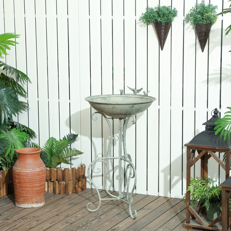 Outsunny Metal Bird Bath for Outdoors, 31" Tall Round Birdbath with Bird Statues and Decorative Stand, Freestanding Bird Feeder for Garden, Yard, Patio Decor, Bronze
