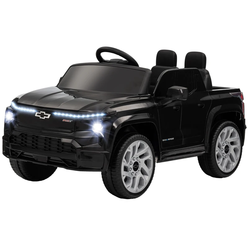 Qaba 12V CHEVROLET SILVERADO EV RST Licensed Kids Car w/ Remote, Spring Suspension, Soft Start, Training Wheels, Black