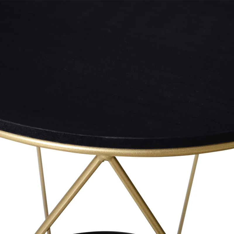 HOMCOM 18" Modern Round Coffee Table with Storage, Metal Zig Zag Frame, Accent Cocktail Table for Living Room, Bedroom, Black and Gold
