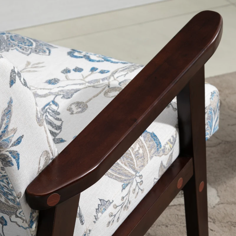 HOMCOM Mid-Century Modern Accent Chair Retro Fabric Armchair Wooden Arm Upholstered Lounge Chair for Living Room Floral