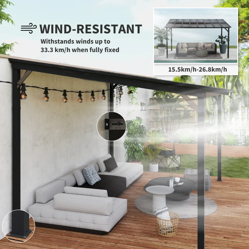 Outsunny 10' x 14' Hardtop Gazebo Wall-Mounted / Free Standing Outdoor Pergola with UPF 50+ & Waterproof Polycarbonate Roof