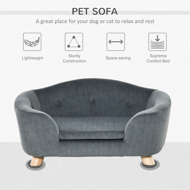 PawHut Miniature Dog / Cat Couch w/ Washable and Removable Cushion, Waterproof Cover, Gray