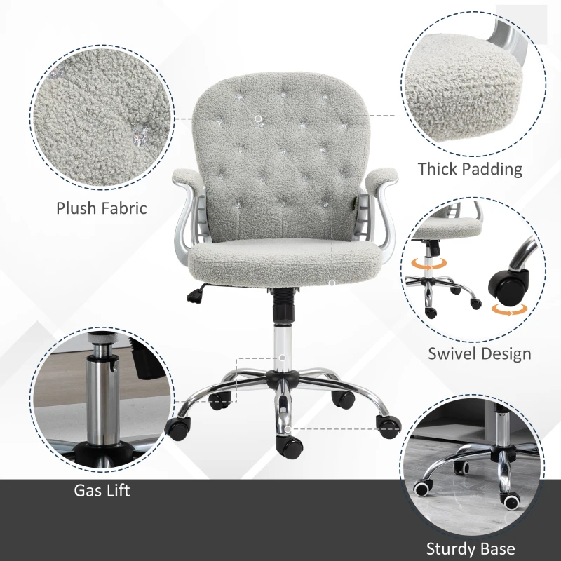 Vinsetto Button Tufted Desk Chair, Home Office Chair with Padded Armrests, Adjustable Height and Swivel Wheels, Gray