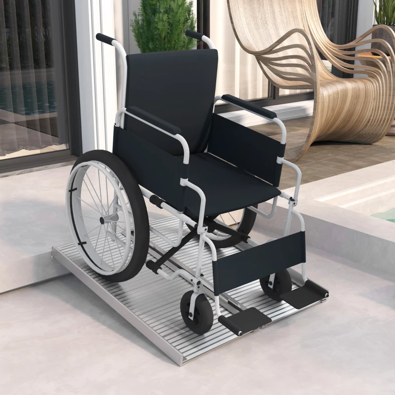 HOMCOM 3' Foldable Handicap Ramp for Home, Steps, Doorways, Aluminum Portable Wheelchair Ramp, Textured Threshold Ramp, Silver