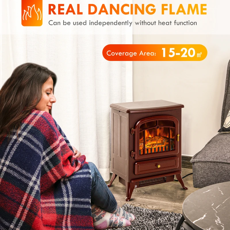 HOMCOM 22" Electric Fireplace Heater, Freestanding Fire Place Stove with Realistic LED Flames and Logs, and Overheating Protection, 725W/1450W, Red