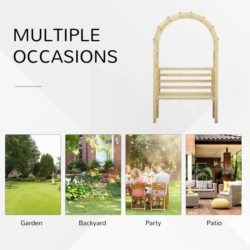 Outsunny Garden Bench with Arch Wooden Bench Trellis for Vines/ Climbing Plants for Patio Furniture, Front Porch Decor, Garden Arbor and Outdoor Garden Seating, Nature