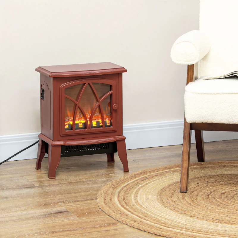 HOMCOM Electric Fireplace Heater, Freestanding Fireplace Stove with Realistic Flames Overheating Protection 750W/1500W, Red