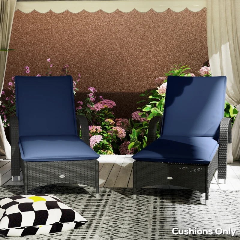 Outsunny Foldable Chaise Lounge Cushion Set of 2, Outdoor Lounge Chair Cushion Set, UPF50+ 200gsm Fabric, 76" x 23", Navy Blue
