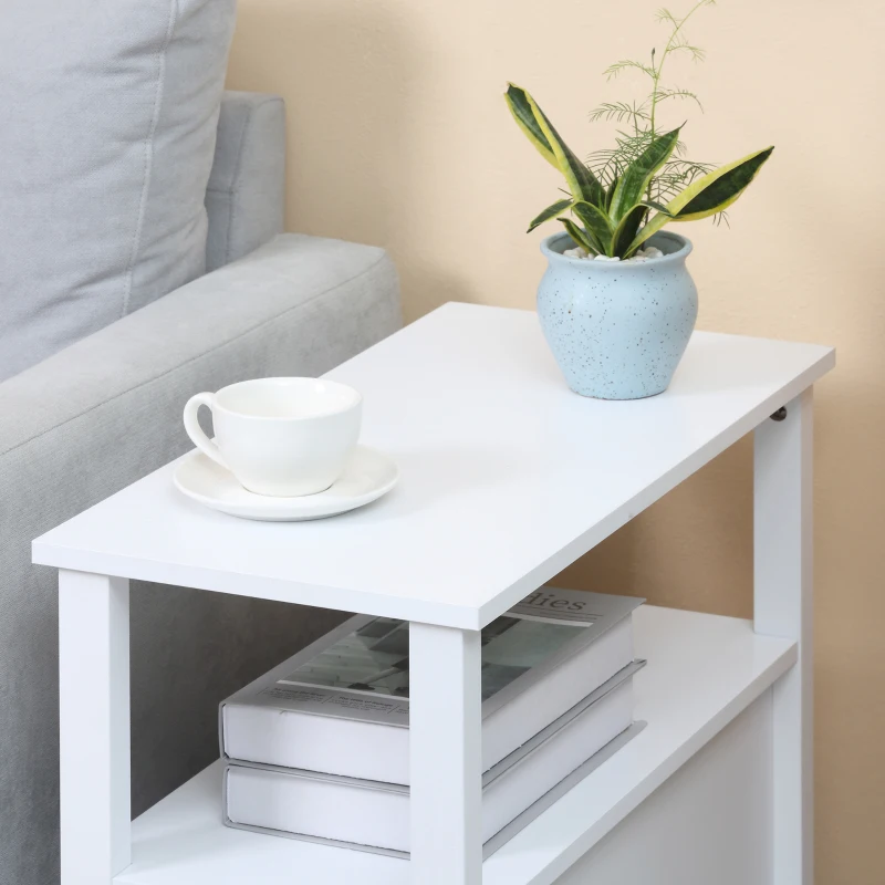 HOMCOM Slim End Table with 2 Drawers and Storage Shelf, Sofa Side Table for Living Room, Narrow Nightstand, White