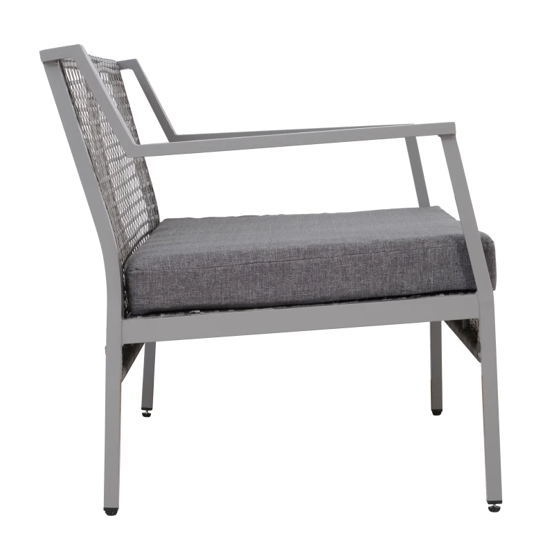Outsunny Aluminum Rattan Wicker Outdoor Patio Cushioned Loveseat Bench for Backyard Porch Garden Poolside and Deck, Grey