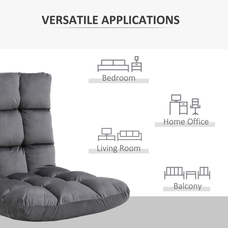 HOMCOM 13-Position Floor Folding Gaming Lazy Floor Sofa Chair Lounge Adjustable Sleeper Bed Couch Recliner, Dark Grey