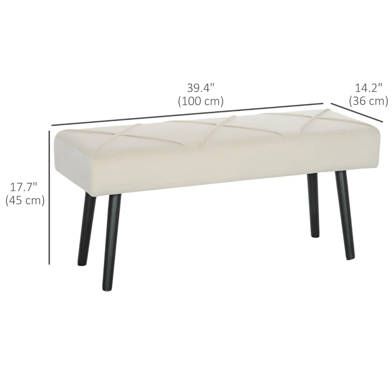 HOMCOM 39 Inches Upholstered Bedroom Bench, Modern End of Bed Bench with Steel Legs, Cream White