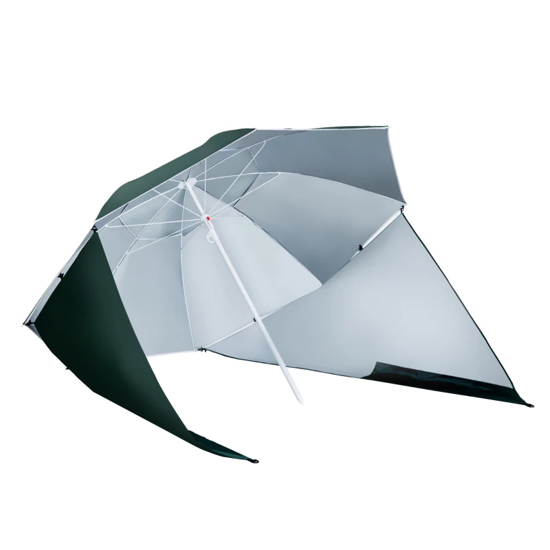 Outsunny 7.5FT 2-in-1 Umbrella Shelter with Carry Bag, Beach Sport Umbrella with Silver Coated UPF50+ UV Protection Dark Green