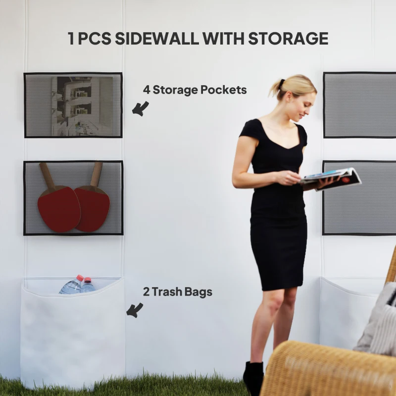 Outsunny 10' x 10' Pop Up Canopy Tent w/ Sidewall, UPF50+ Height Adjustable Instant Sun Shelter w/ Storage Pockets, White