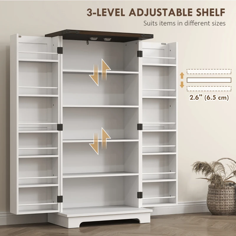 HOMCOM 47" Kitchen Pantry Storage Cabinet, Farmhouse Kitchen Pantry Cabinet with Adjustable Shelves and Door Shelves, White