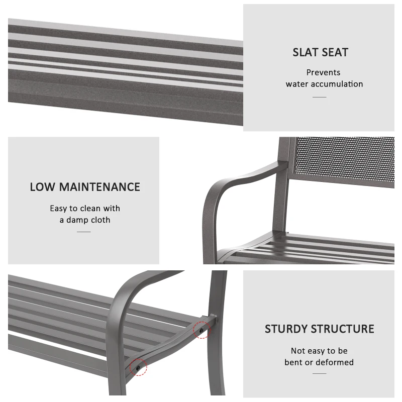 Outsunny 50" Steel Garden Bench Outdoor Patio 2-Person Park Seat Yard Furniture Loveseat Brown
