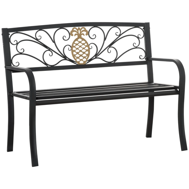 Outsunny 2 Seater Garden Bench 45" x 21.75" x 35.5" Steel Frame Loveseat for Yard, Lawn, Porch, Patio, Black and Gold