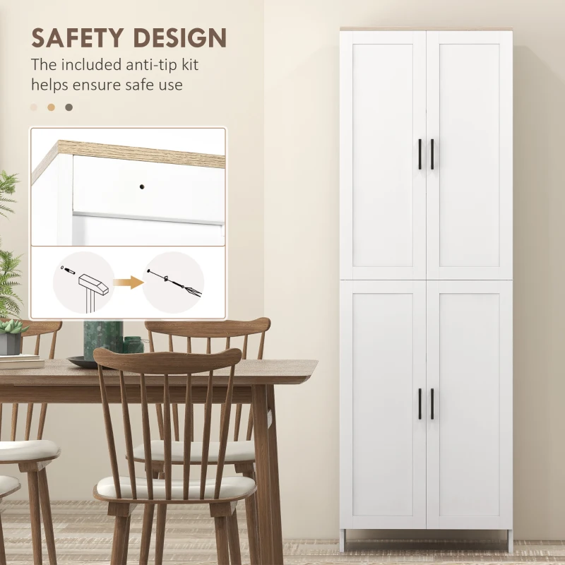 HOMCOM Freestanding Kitchen Pantry, 4-Door Kitchen Pantry Cabinet with Adjustable Shelves and Doors, White