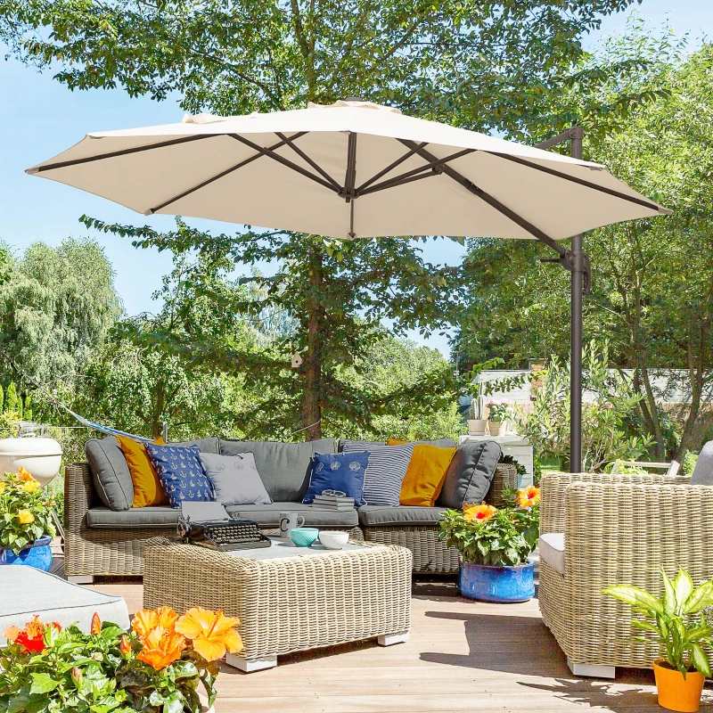 Outsunny 10ft Cantilever Patio Umbrella with 360° Rotation, Crank & Cross Base for Garden Deck Pool Backyard, Cream