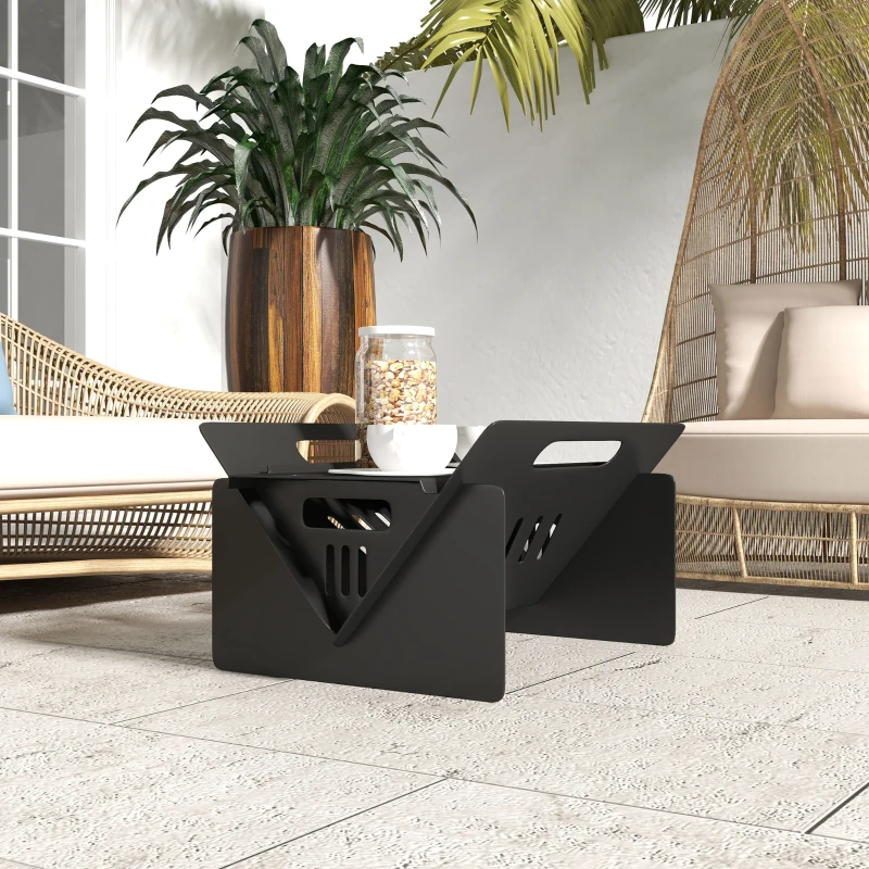 Outsunny 3-in-1 Stove, Wood Burning Firepit, Coffee Table with Quick Assembly and Carrying Bag, Black