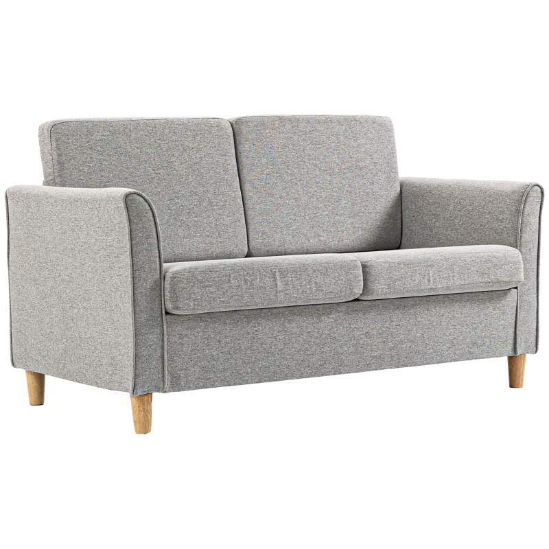 HOMCOM 2-Seat Sofa Two-Seater Couch with Armrests and Wood Legs for Living Room, Bedroom, Light Grey