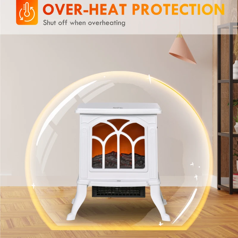 HOMCOM Electric Fireplace Heater, Freestanding Fireplace Stove with Realistic Logs and Flame Effect, 750W/1500W, White
