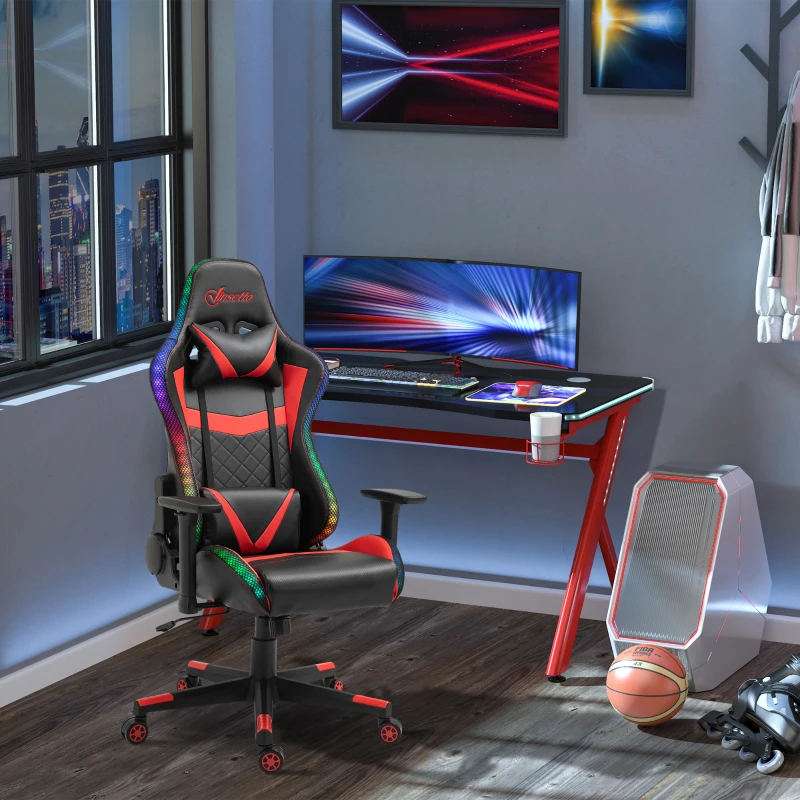 Vinsetto Racing Gaming Chair with RGB LED Lights, Adjustable Height, Gamer Office Chair, Computer Desk Chair, Black/Red