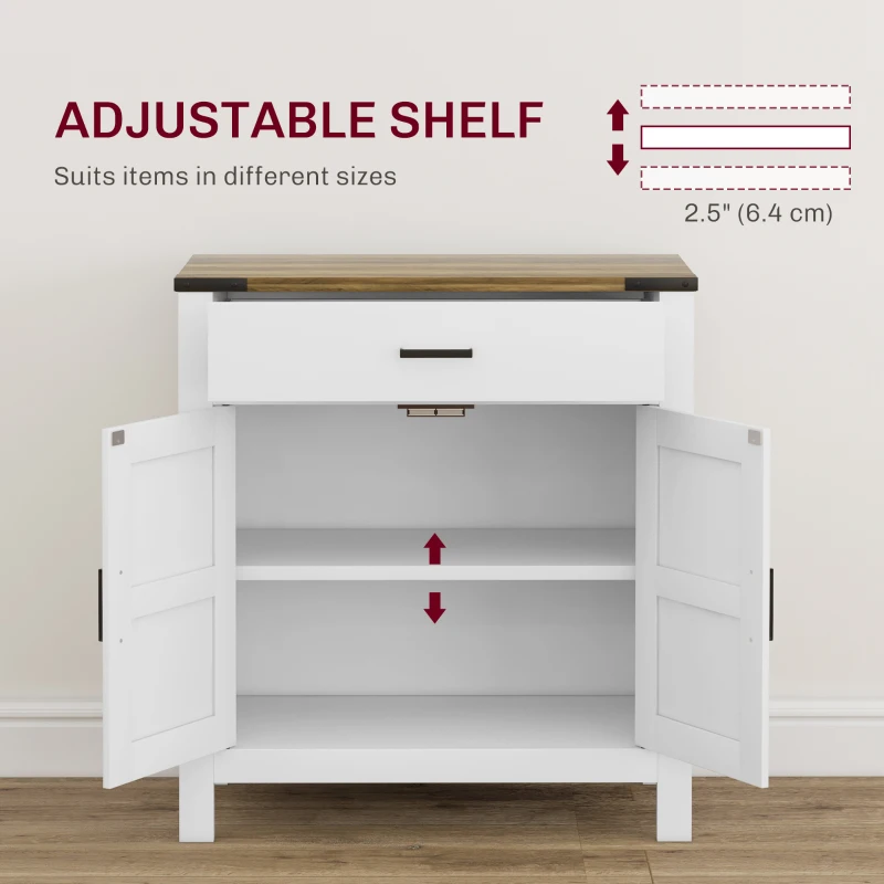 HOMCOM Rustic Sideboard Farmhouse Kitchen Storage Cabinet w/ Drawer & Shelf for Living Room Entryway Home Brown