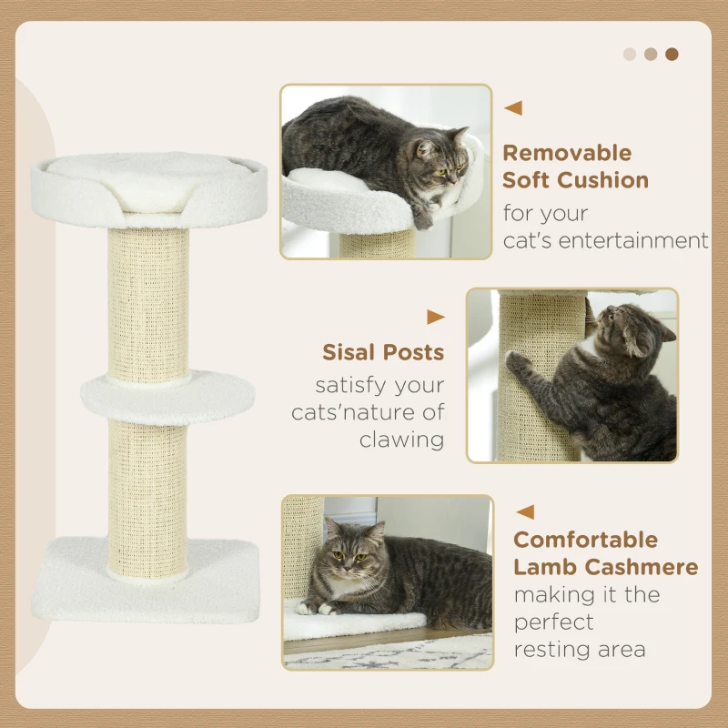 PawHut Cat Tree Kitty Tower with Sisal Mat Scratching Post, Cat Bed, Cushion, Perch, 18" x 18" x 36", Cream White