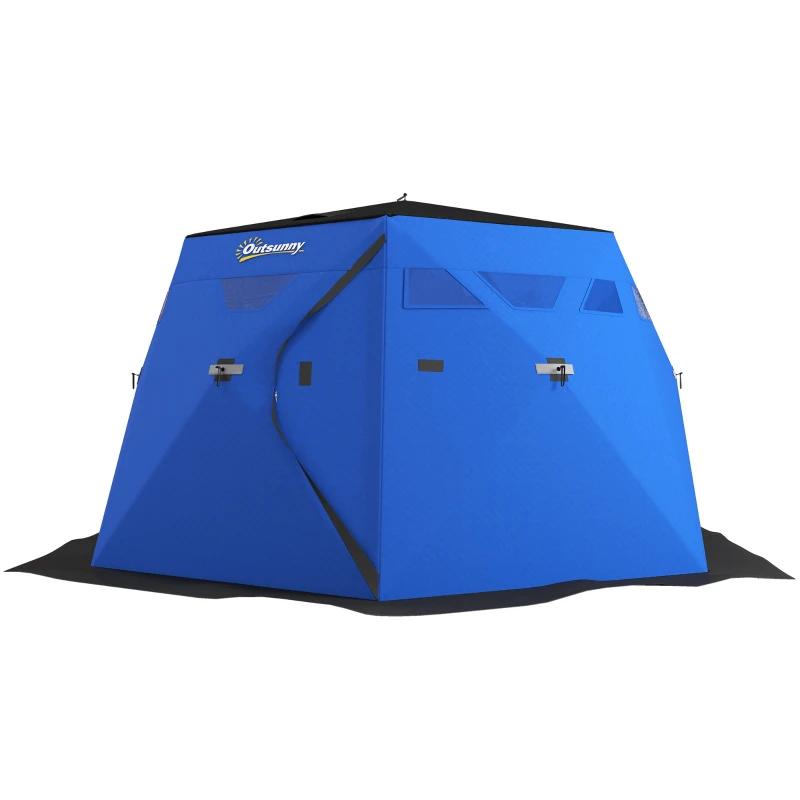 Outsunny 4 Person Insulated Ice Fishing Shelter, Pop-Up Portable Ice Fishing Tent with Carry Bag and Two Doors for -22℉, Blue