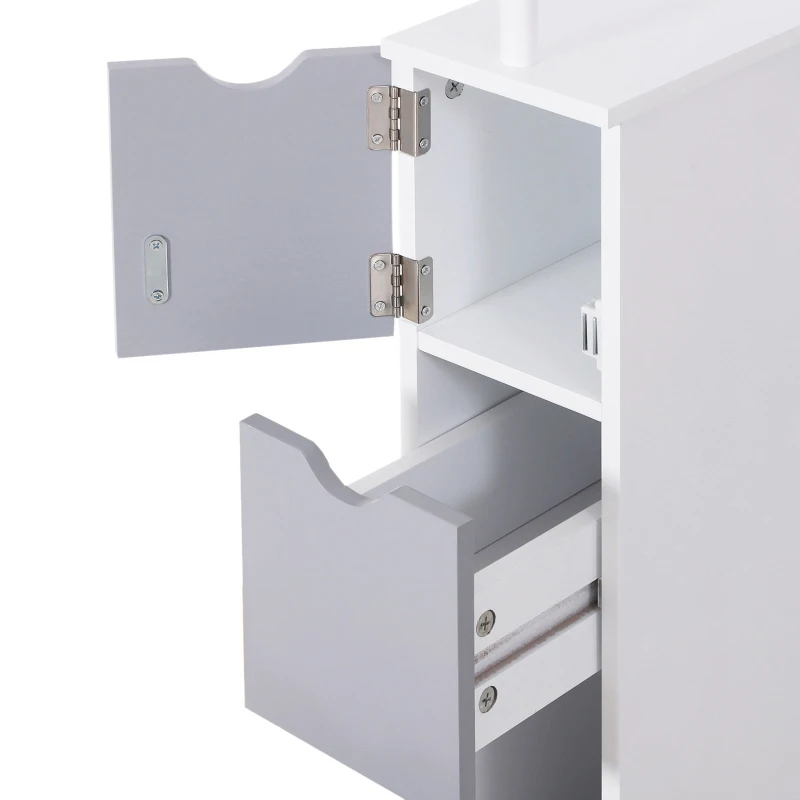 HOMCOM Tall Bathroom Storage Cabinet, Narrow Bathroom Cabinet with Drawers and Open Shelves for Small Spaces, White and Grey
