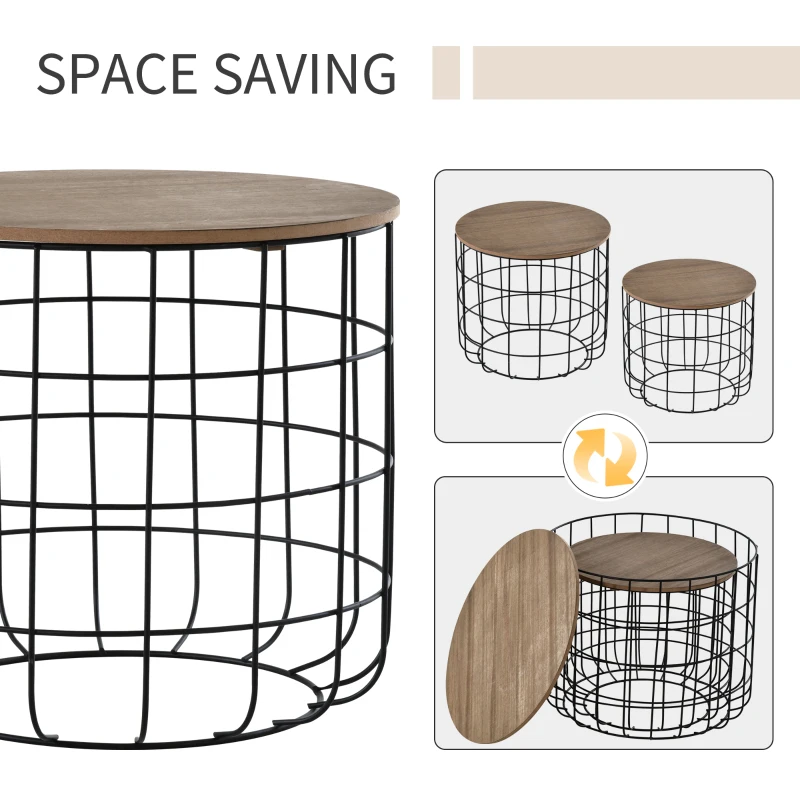 HOMCOM 2 Piece Coffee Table Set with a Retro Industrial Style, Extra Storage Space Underneath, & Multipurpose Use, for Living Room, Dining Room, Office
