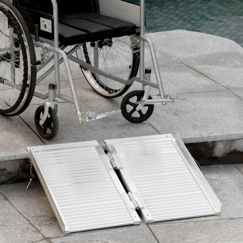 HOMCOM Textured Aluminum Folding Wheelchair Ramp, Portable Threshold Ramp 2', for Scooter Steps Home Stairs Doorways