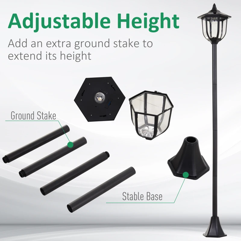 Outsunny Outdoor Solar Lamp Post Street Light, Waterproof with Auto Sensor Control, Adjustable Brightness, Beautiful Classic Lantern Style, for Pathway, Backyard, Porch, Patio