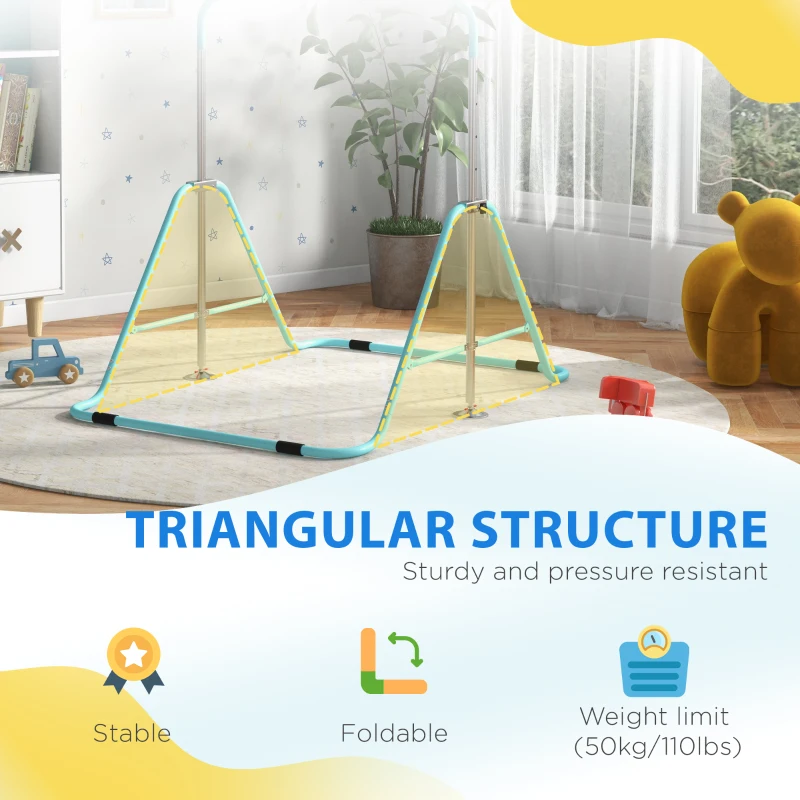 Qaba Folding Gymnastics Bar for Kids, Adjustable Height, Green