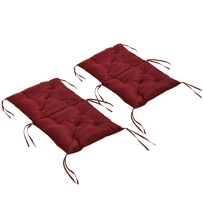 Outsunny Patio Chair Cushions Set of 2, 39" x 20" x 3" Outdoor Tufted Cushion Set with Ties for Indoor Outdoor Garden Furniture, Wine Red