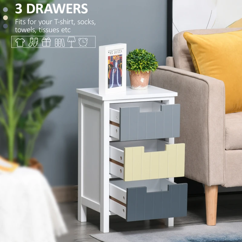 HOMCOM Bedside Table with 3 Drawers, Tall Nightstand for Bedroom, Modern Side Table with Storage, Multi-Colour