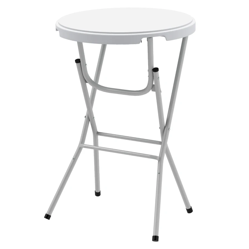 Outsunny 31.5" Bar Height Patio Table, Outdoor Bar Folding Table with HDPE Top, Locking Steel Legs for Party, Camping, White