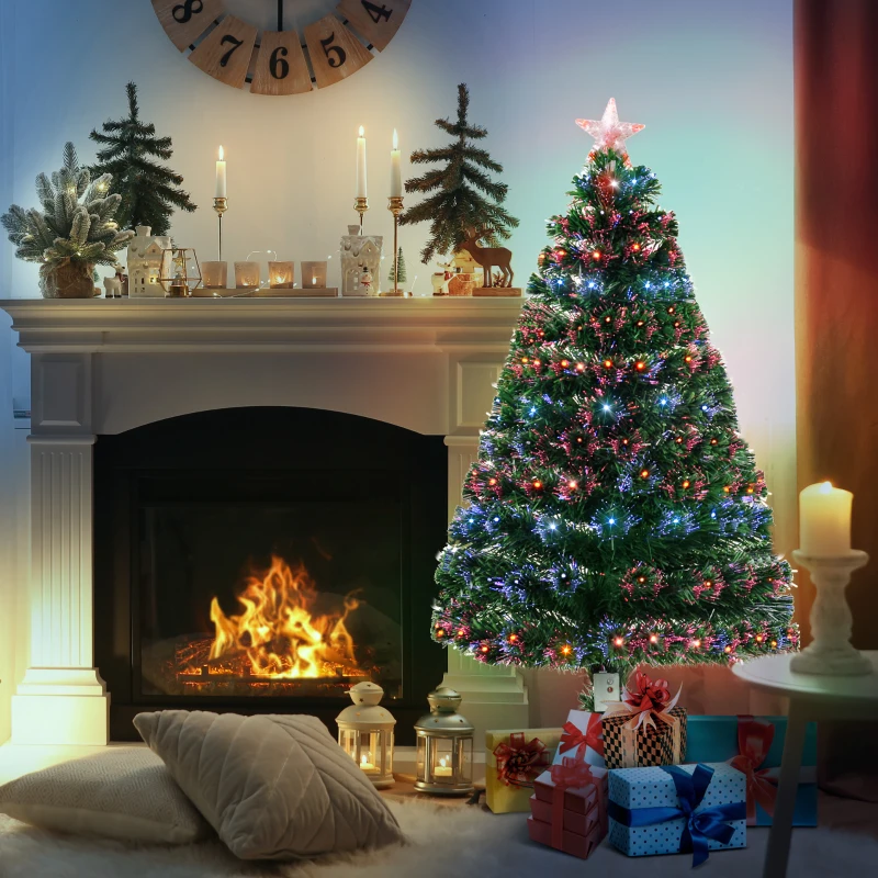 HOMCOM 4ft Fiber Optic Artificial Fir Christmas Tree, LED Pre-Lit Holiday Decoration with 130 Lights and Branch Tips