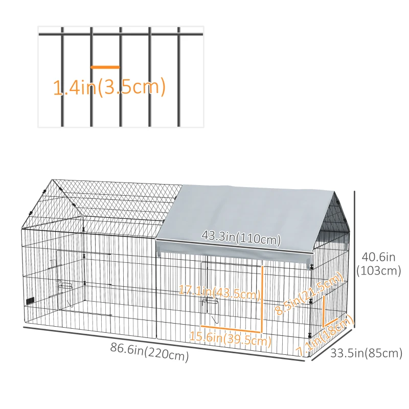 PawHut 87" Small Animal Cage with Roof, Indoor/Outdoor Use,  for Chicken, Rabbits, Chinchillas, Silver